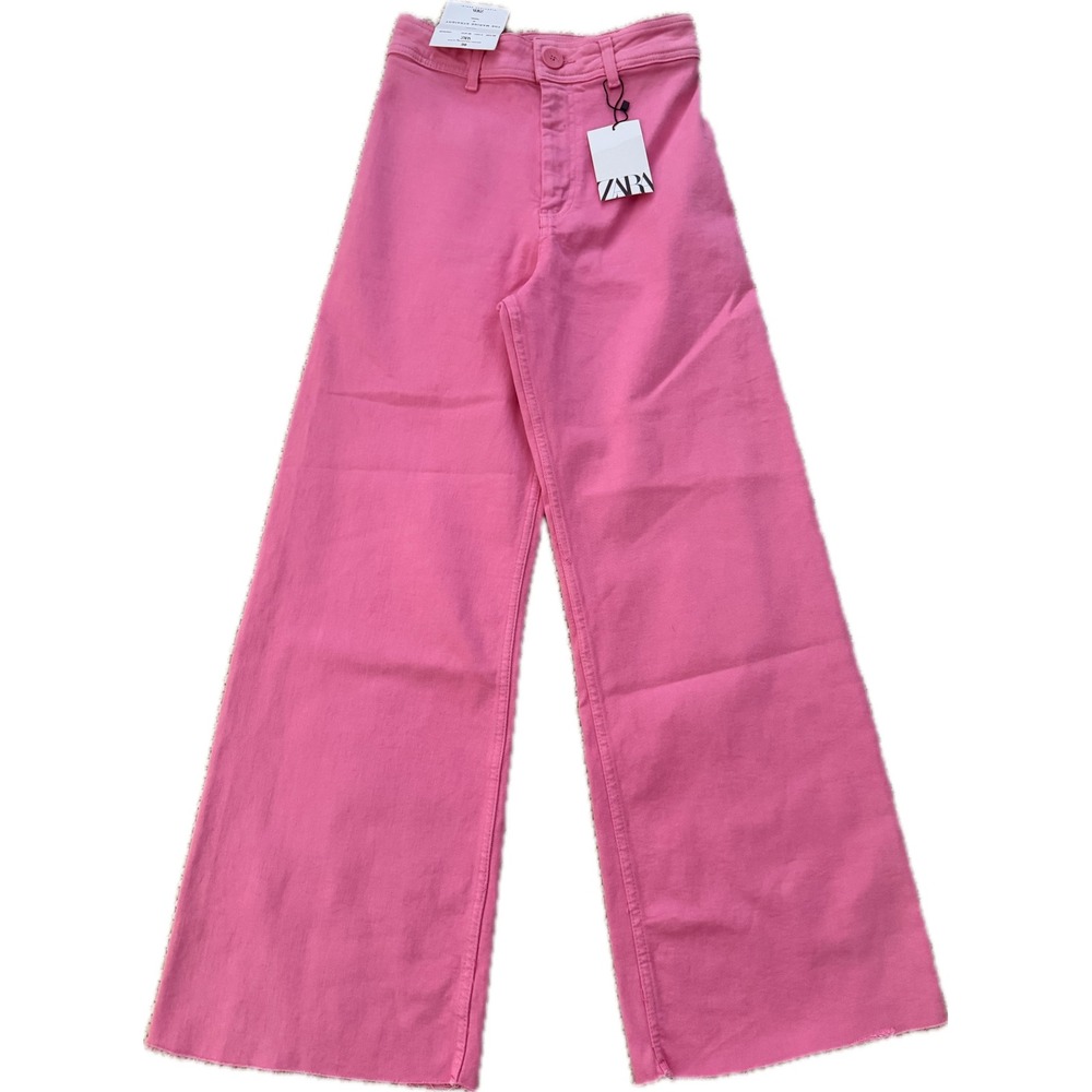 Zara Marine Straight Jeans Fuchsia Pink High Rise Wide Leg 8246/054/630 NEW 4